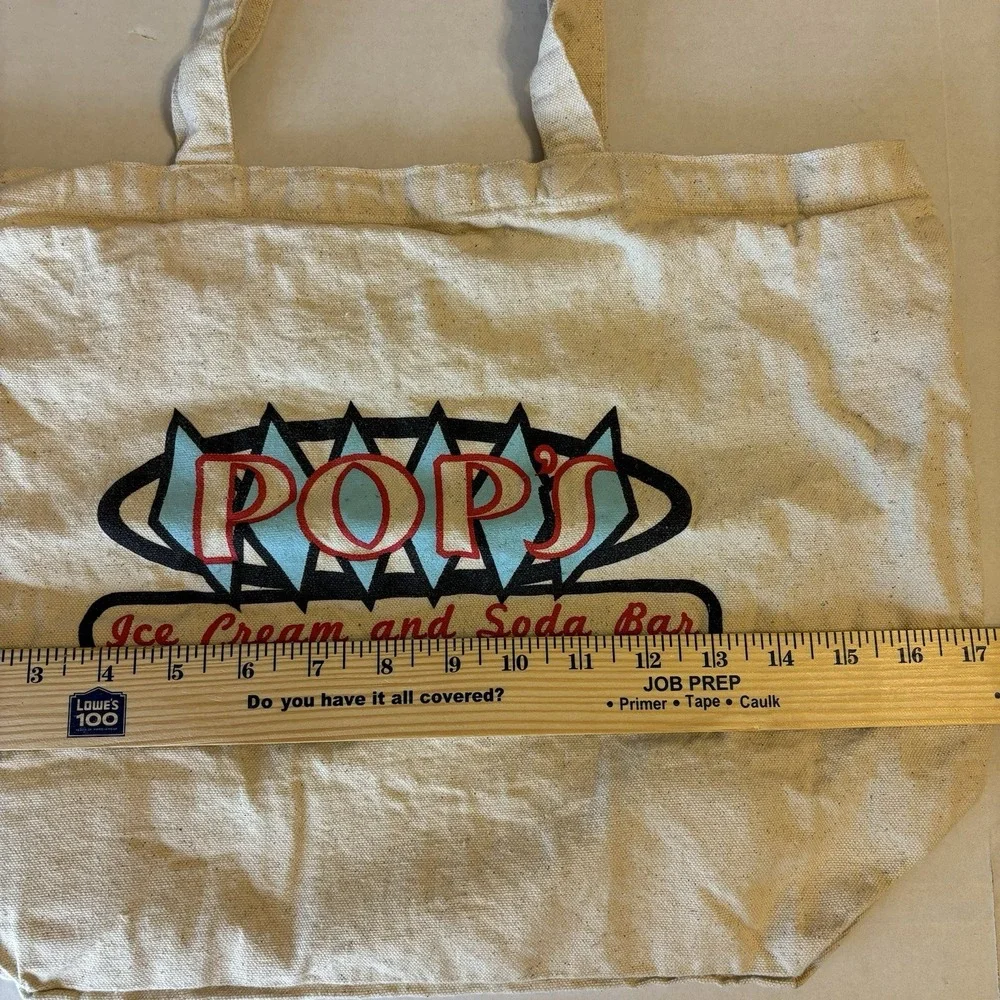 Canvas Tote Bag‎ Pops Ice Cream And Soda Bar Ivory Logo Roanoke Virginia